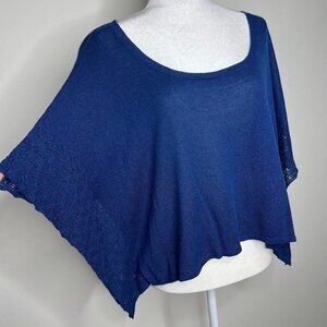 Mac & Jac Navy Blue Cropped Poncho Scoopneck Sweater - Medium